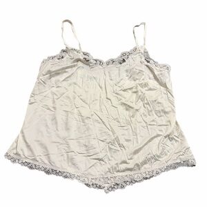 70s 80s Italian Vintage Silk Floral Lace Trim Cami (White) Size: EU 44, M/L